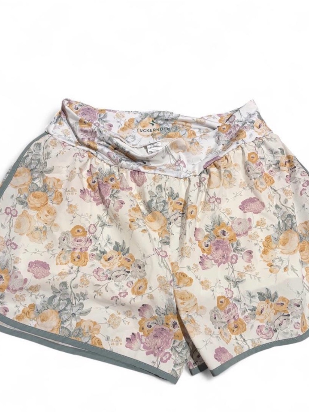 Tuckernuck Cream Floral Athletic Shorts with Yellow & Purple Blooms